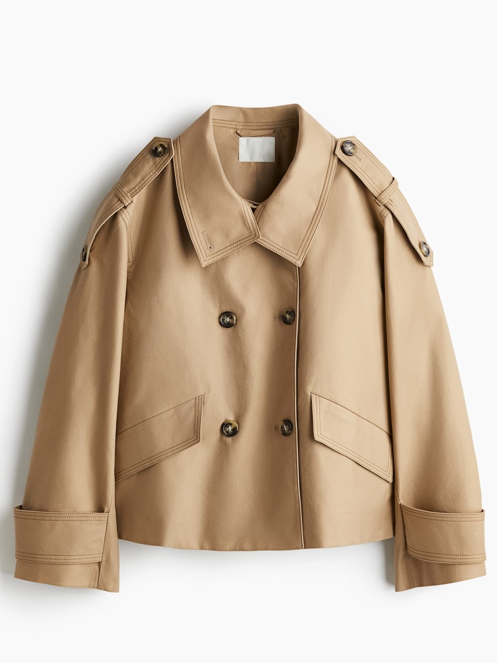 H&M Short Double-Breasted Trench Jacket - Beige Size Small